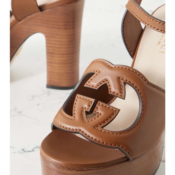 Brand new with box Gucci brown Leather Sandals with GG Logo cut size 10.5 - Picture 3 of 12